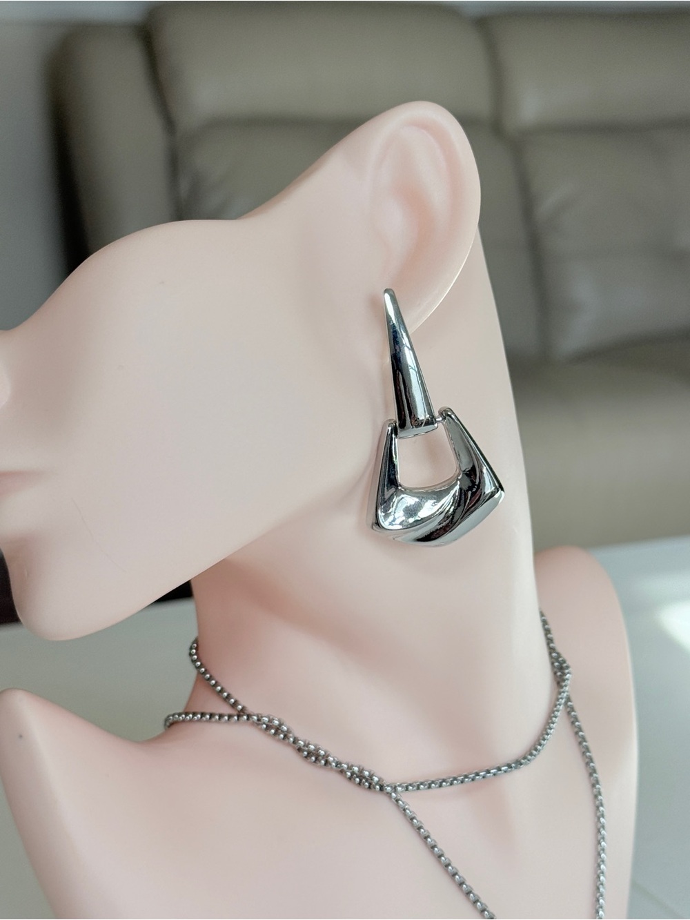 Polished Silver-Tone Sculptural Drop Earrings
